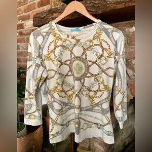 J McLaughlin Catalina Cloth Ropes  Chains Medallion Equestrian Top  EUC Size M